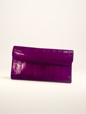 Eel Skin Vintage 80s Leather Suede Clutch Wallet  Fuchsia Purple Coin Cards Bag